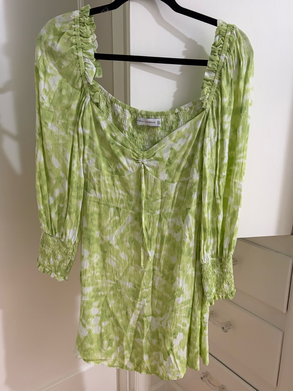 Faithfull the Brand Light Green & White Tie-Dye Peasant Tunic